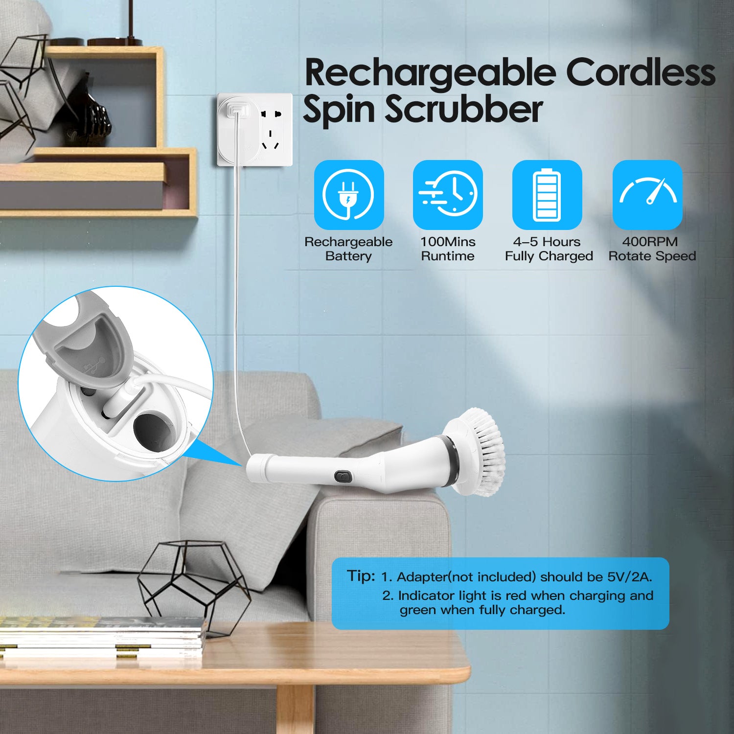 Brosse Nettoyante Électrique Rotative — Rechargeable & Télescopique