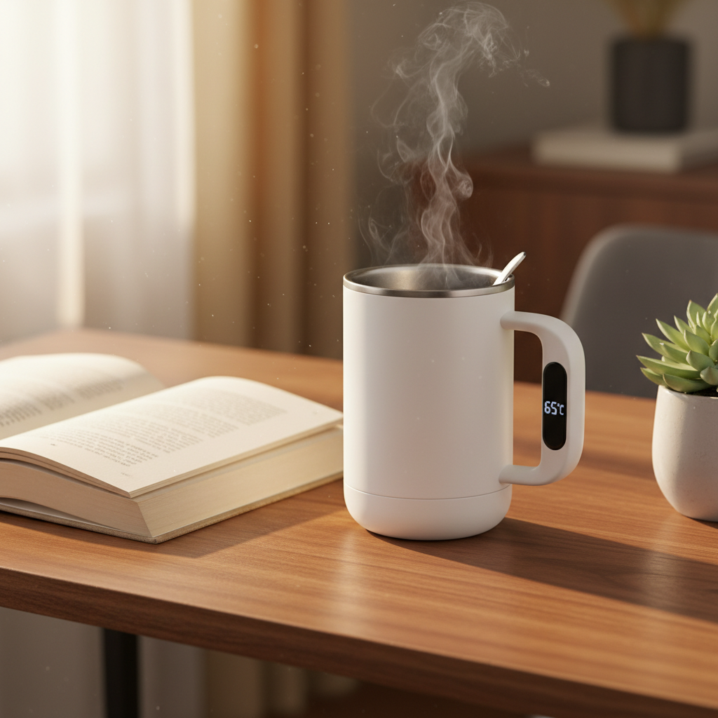 Tasse auto-agitante affichage température bureau cosy